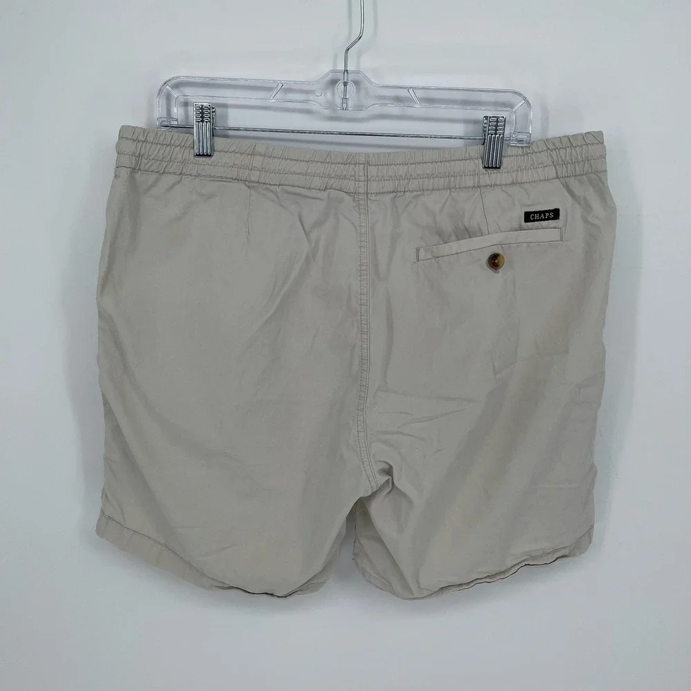 Chaps Men's Beige Elastic Waist Drawstring Cotton Chino Shorts Size Large